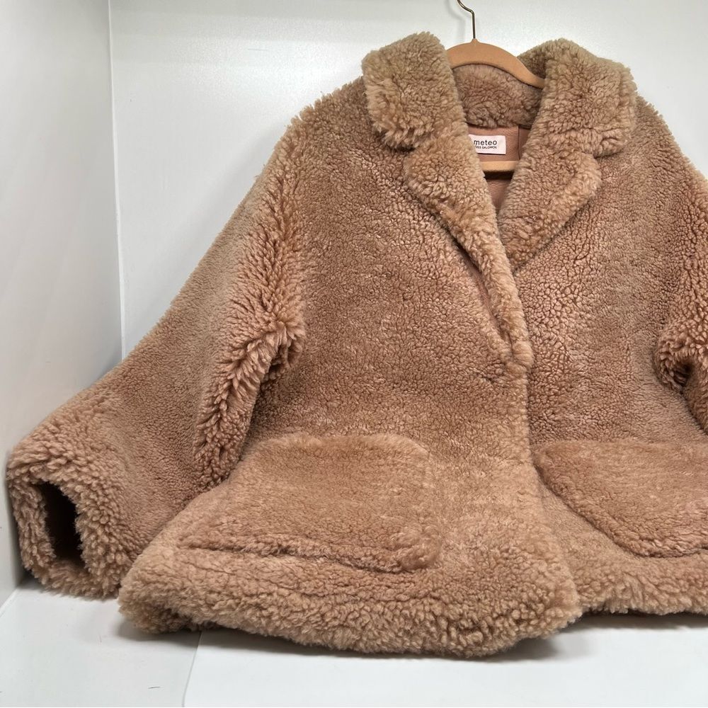 Yves Salomon Mateo Shearling Bomber Jacket Tan Size 42 US 4 100% Lamb Wool - Picture 2 of 10